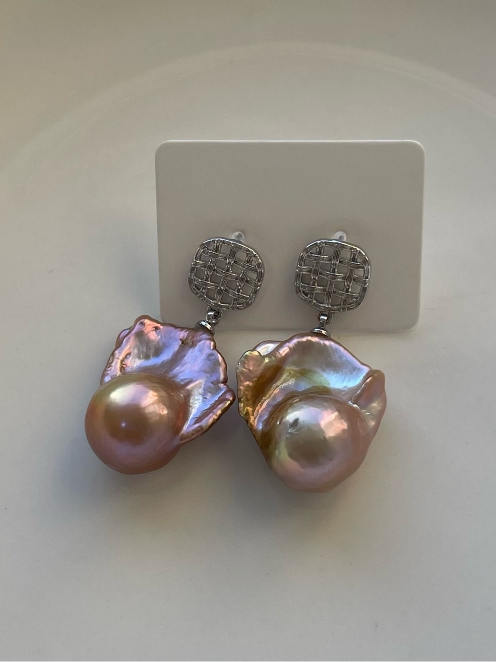 Natural Pink Baroque Pearl Drop Earrings with Silver Accent 47